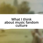 What I think about music fandom culture